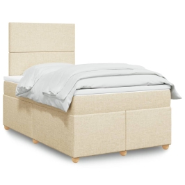 Cama box spring con colchón tela color crema 120x200 cm