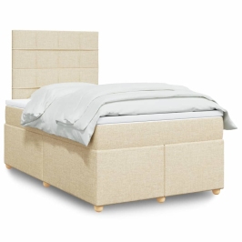Cama box spring con colchón tela color crema 120x200 cm
