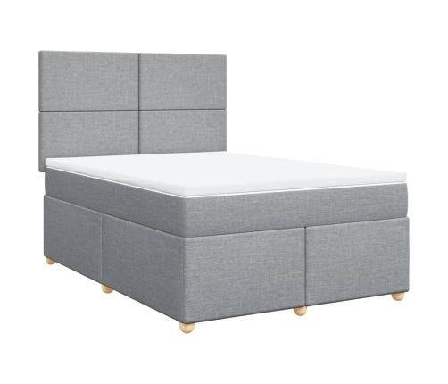 Cama box spring con colchón tela gris claro 140x190 cm