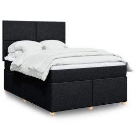 Cama box spring con colchón tela negro 140x190 cm