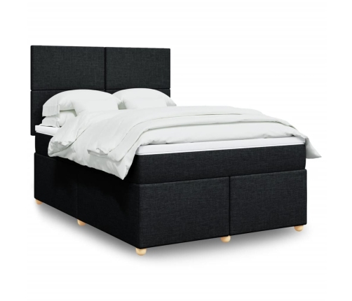 Cama box spring con colchón tela negro 140x190 cm