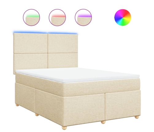 Cama box spring con colchón tela color crema 140x190 cm