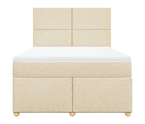 Cama box spring con colchón tela color crema 140x190 cm