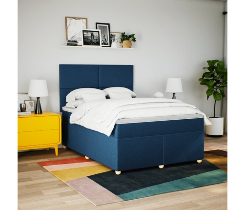 Cama box spring con colchón tela azul 140x190 cm