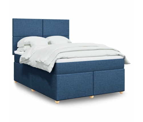 Cama box spring con colchón tela azul 140x190 cm