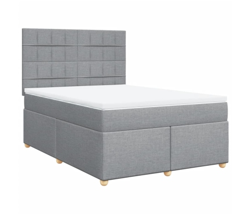 Cama box spring con colchón tela gris claro 140x190 cm