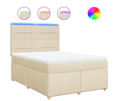 Cama box spring con colchón tela color crema 140x190 cm