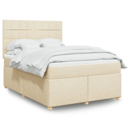 Cama box spring con colchón tela color crema 140x190 cm