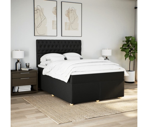 Cama box spring con colchón tela negro 140x190 cm