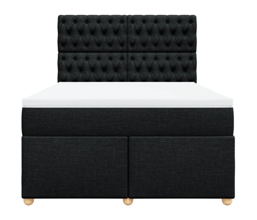 Cama box spring con colchón tela negro 140x190 cm