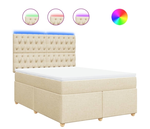 Cama box spring con colchón tela color crema 140x190 cm