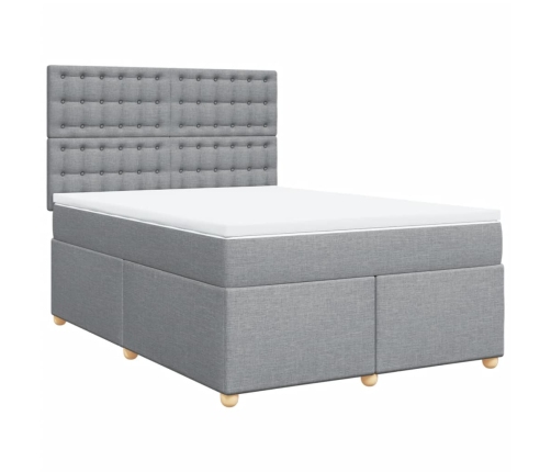 Cama box spring con colchón tela gris claro 140x190 cm