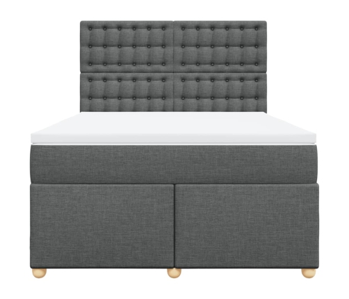 Cama box spring con colchón tela gris oscuro 140x190 cm