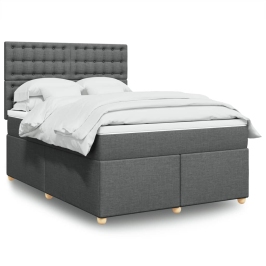 Cama box spring con colchón tela gris oscuro 140x190 cm