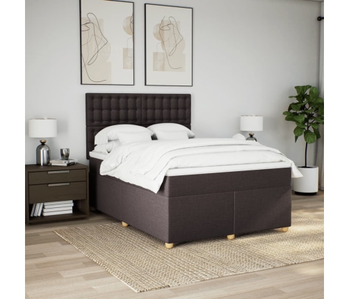 Cama box spring con colchón tela marrón oscuro 140x190 cm