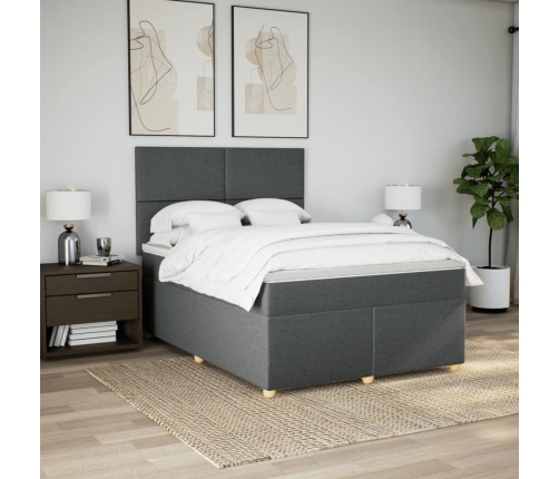 Cama box spring con colchón tela gris oscuro 140x200 cm