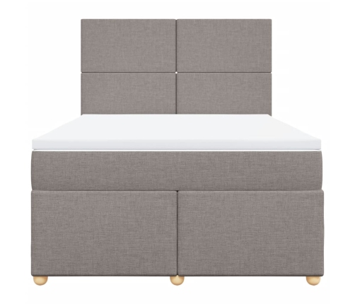 Cama box spring con colchón tela gris taupe 140x200 cm