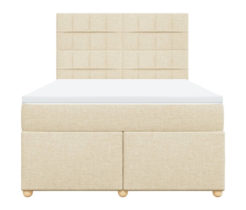Cama box spring con colchón tela color crema 140x200 cm
