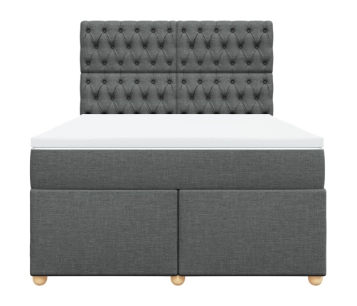 Cama box spring con colchón tela gris oscuro 140x200 cm