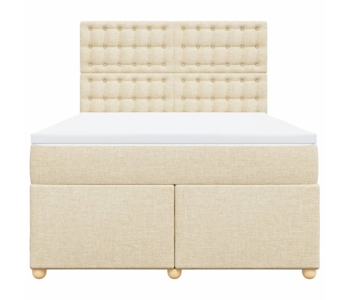 Cama box spring con colchón tela color crema 140x200 cm