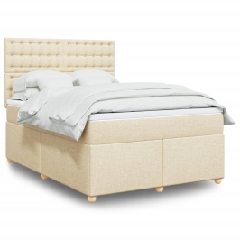 Cama box spring con colchón tela color crema 140x200 cm