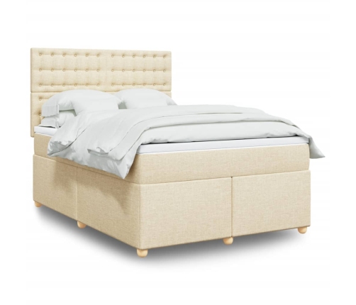 Cama box spring con colchón tela color crema 140x200 cm