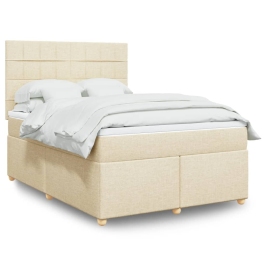 Cama box spring con colchón tela color crema 160x200 cm
