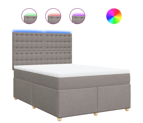 Cama box spring con colchón tela gris taupe 160x200 cm