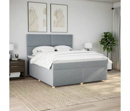 Cama box spring con colchón tela gris claro 180x200 cm