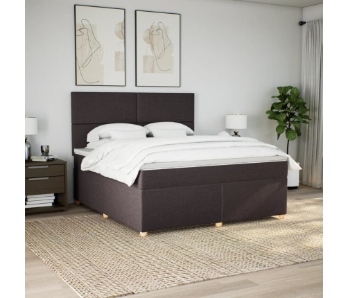 Cama box spring con colchón tela marrón oscuro 180x200 cm