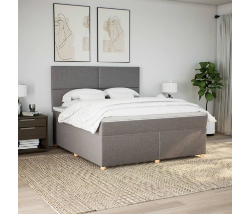 Cama box spring con colchón tela gris taupe 180x200 cm