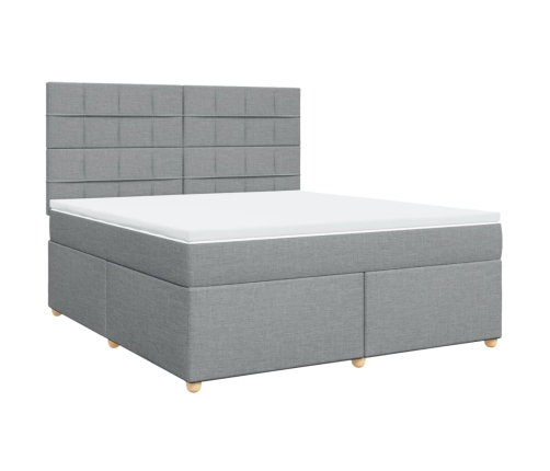 Cama box spring con colchón tela gris claro 180x200 cm