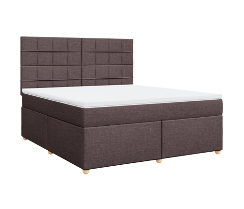 Cama box spring con colchón tela marrón oscuro 180x200 cm