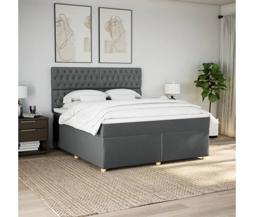 Cama box spring con colchón tela gris oscuro 180x200 cm