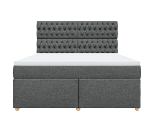 Cama box spring con colchón tela gris oscuro 180x200 cm