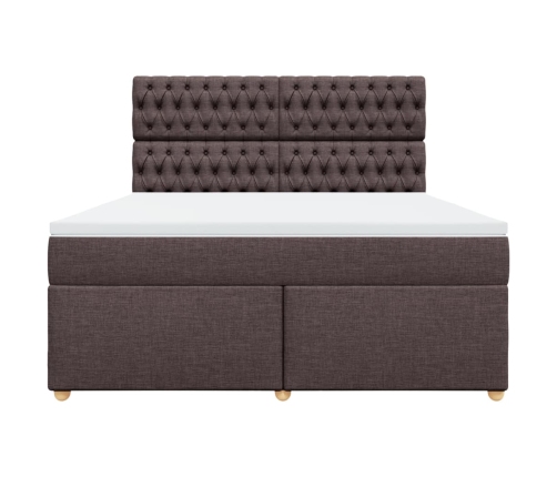 Cama box spring con colchón tela marrón oscuro 180x200 cm