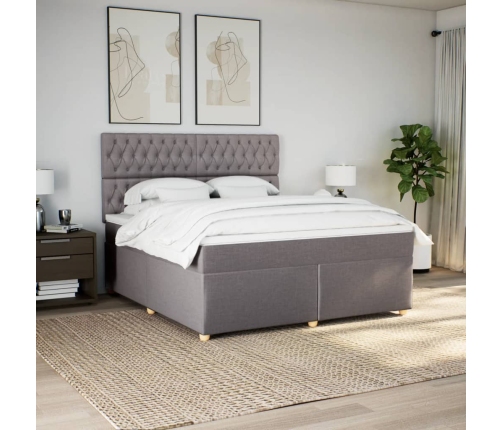 Cama box spring con colchón tela gris taupe 180x200 cm