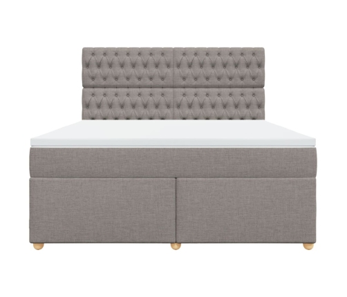 Cama box spring con colchón tela gris taupe 180x200 cm