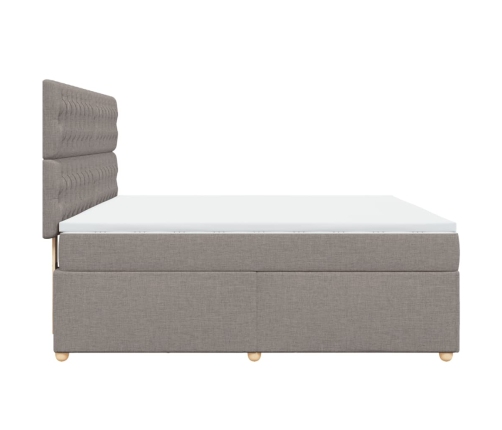 Cama box spring con colchón tela gris taupe 180x200 cm