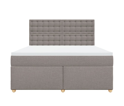 Cama box spring con colchón tela gris taupe 180x200 cm