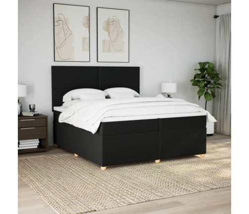 Cama box spring con colchón tela negro 200x200 cm