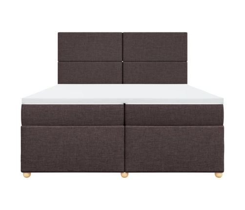 Cama box spring con colchón tela marrón oscuro 200x200 cm