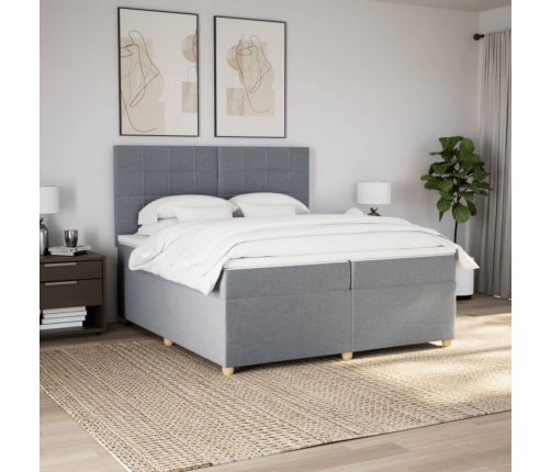 Cama box spring con colchón tela gris claro 200x200 cm