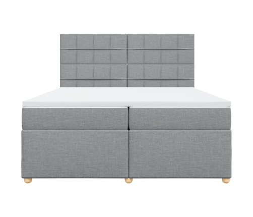 Cama box spring con colchón tela gris claro 200x200 cm