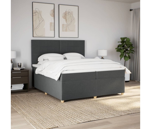 Cama box spring con colchón tela gris oscuro 200x200 cm