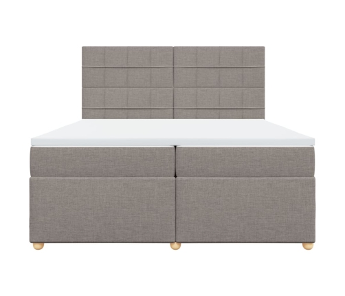 Cama box spring con colchón tela gris taupe 200x200 cm