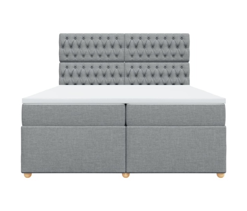 Cama box spring con colchón tela gris claro 200x200 cm