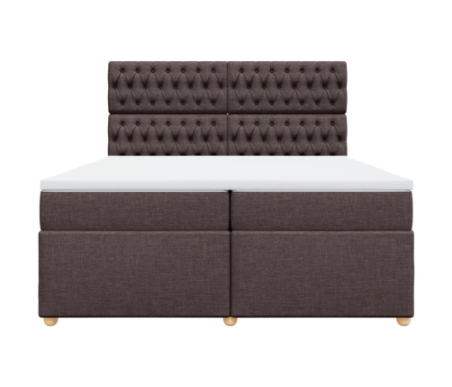 Cama box spring con colchón tela marrón oscuro 200x200 cm