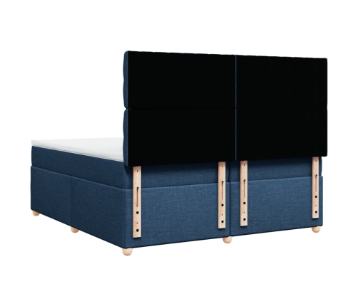 Cama box spring con colchón tela azul 200x200 cm