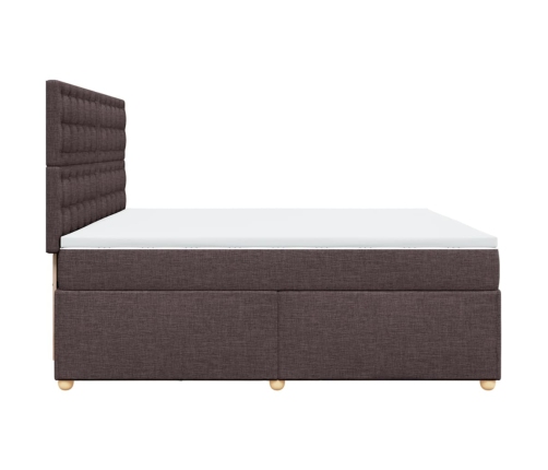 Cama box spring con colchón tela marrón oscuro 200x200 cm